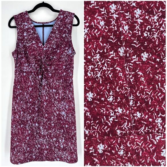 Eddie Bauer Women's Travex Stretch Dress Size L Purple Geometric Knotted Bodice - Picture 2 of 13